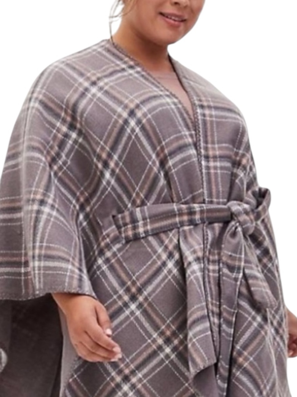 TORRID Gray Plaid Ruana with Belt in Gray/Pink Size One Size -- GORGEOUS  NWT